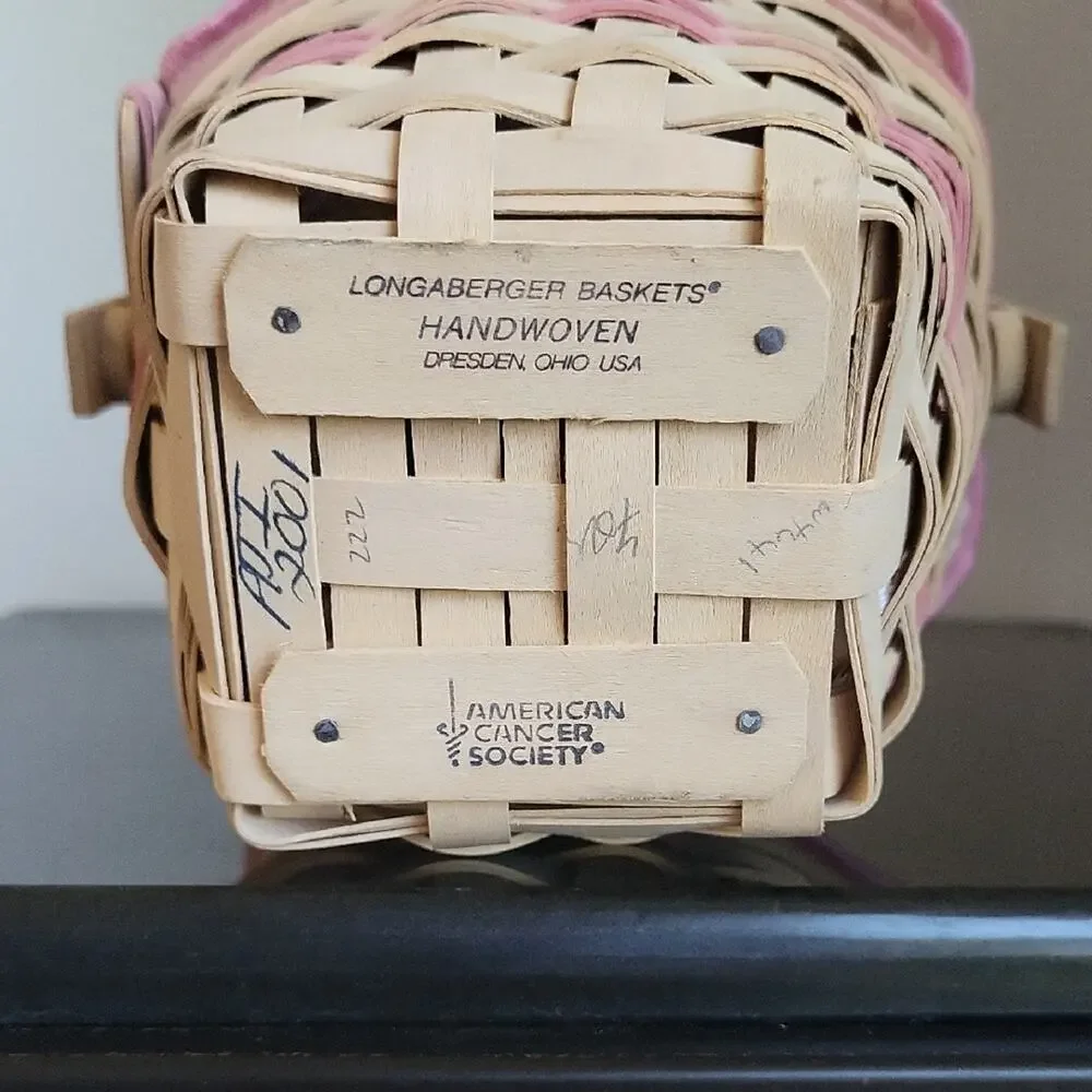 Longaberger Hope Basket Handwoven Basket with Pink Trim Vimtage 2001
